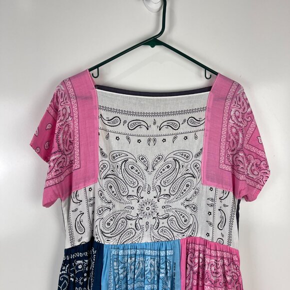 Patchwork Bandana Print Maxi Dress Cottagecore Boho Festival Pockets Colorful - Picture 3 of 8